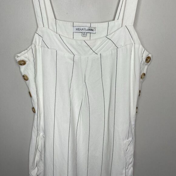 HEARTLOOM Rhea Dress Women XS Side Button Striped Mini Linen Blend Sleeveless - Picture 3 of 13